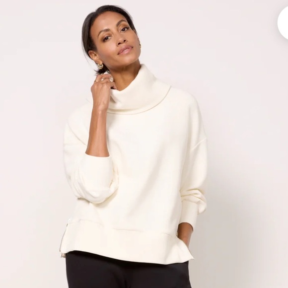 Varley Luxury Milton Sweatshirt Cowl Neck zippers on side off white Oversized S - Picture 3 of 6